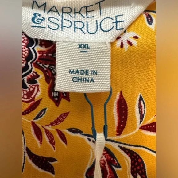 NWT Market Spruce XXL Tank Top Yellow Floral Mixed Material V-Neck Sleeveless - Picture 5 of 7